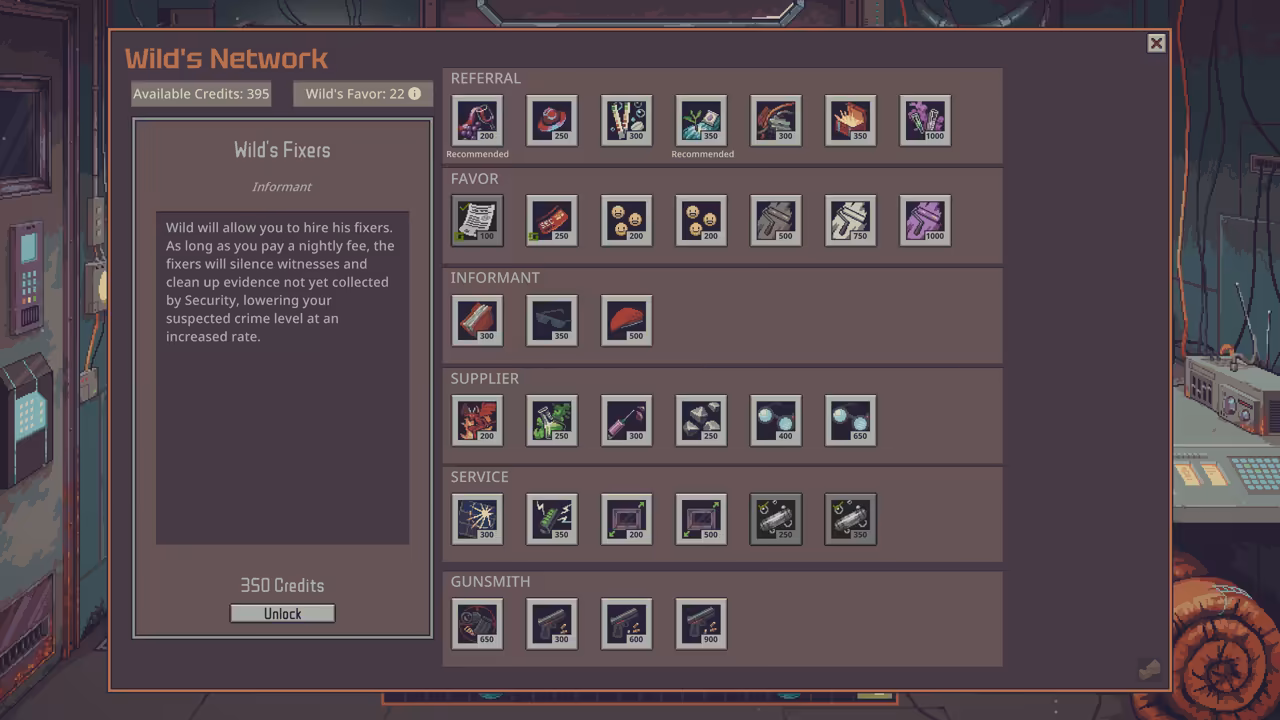 A dark panel with rows of small icons and a description column at left.