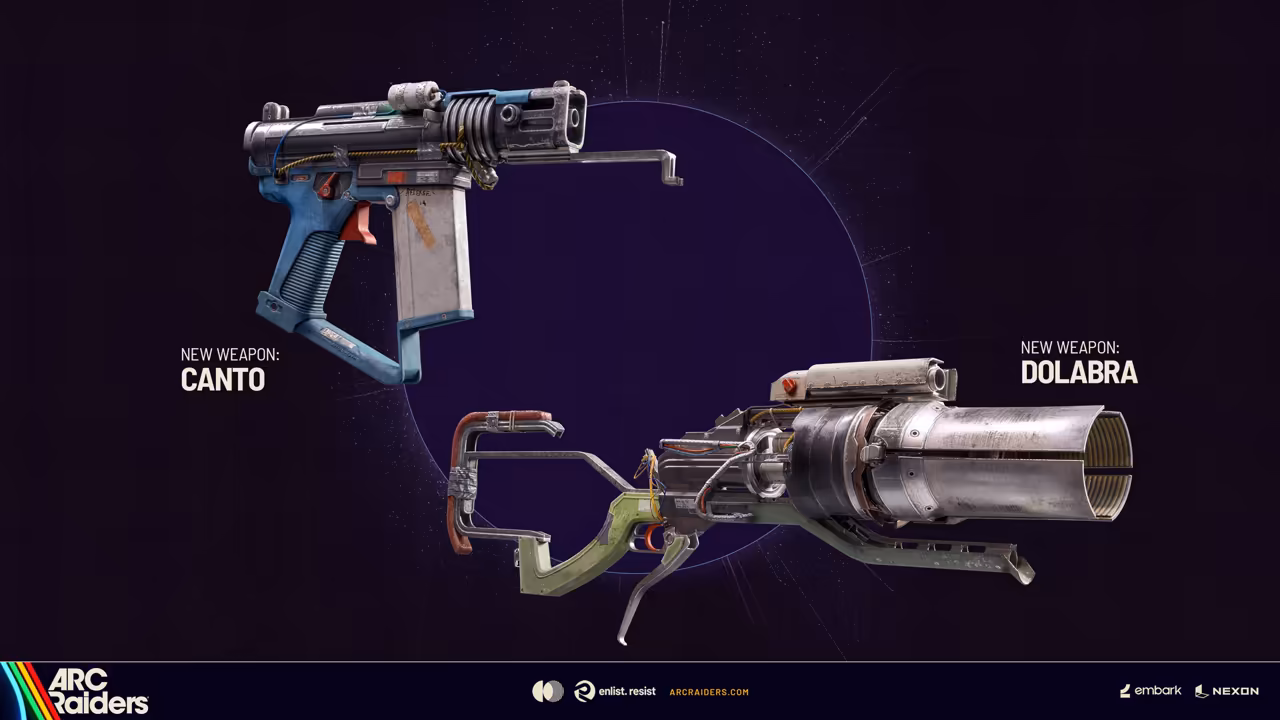 Two weapon renders on a dark purple background.